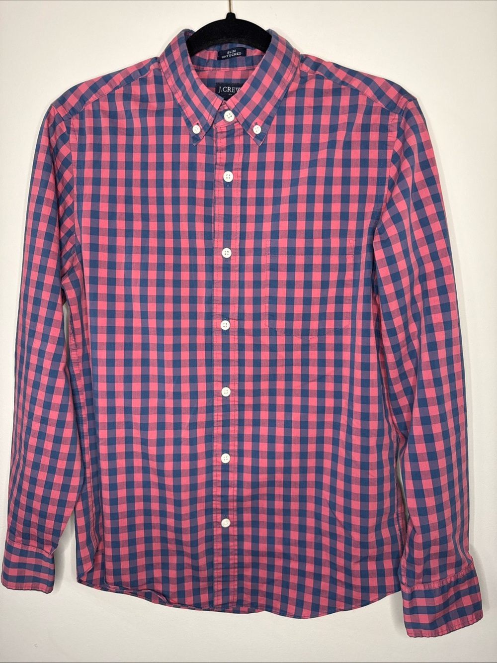 J. Crew Pink and Navy Gingham Button-Down Shirt